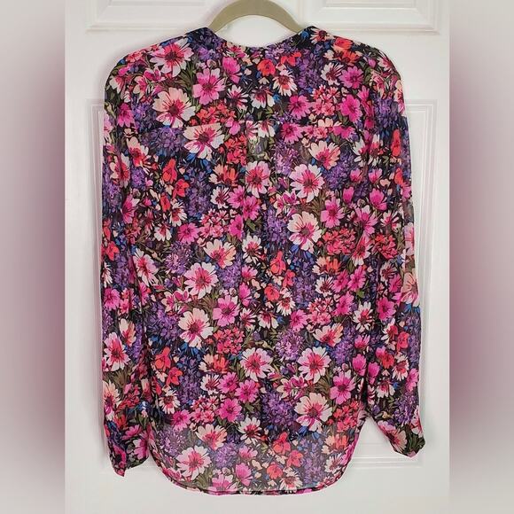 Kut From the Kloth Jasmine Floral Semi-sheer Chiffon Button-down Blouse S NWT - Picture 5 of 10